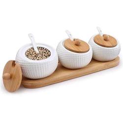 TNKML Ceramic Spice Jar 3 Piece Set Ceramic Spice Jar Spice Jar Vanilla Pot Seasoning Spice Jar Seasoning Box Storage Box Spice Jar
