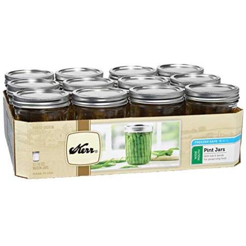 Kerr Wide Mouth Pint Glass Mason Jars 16-Ounces with Lids and Bands 12-Count per Case (1-Case)