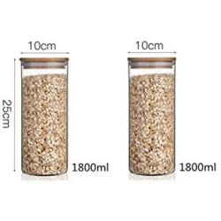 Glass Jars With Bamboo Cover Mini Coffee Sugar Tea Canister Cereal Dispenser Bottle Glass Jars Sealed Storage Tank,25X10Cm 1800Mlx2