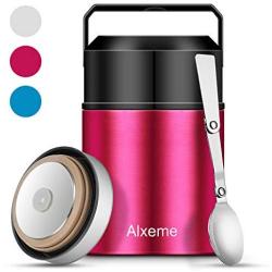 Soup Thermos Food Jar Wide Mouth Alxeme 27 oz Insulated Lunch Containers Stainless Steel Vacuum Thermal Bento Lunch Box for Hot Food with Folding Spoon Flexible Handle Leak Proof Food Flask ? RoseGold