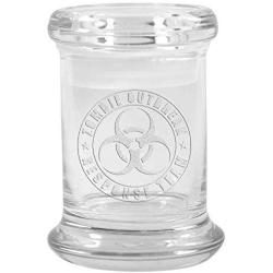 Clear Glass Herb Stash Jar and Lid 2.75 oz with Zombie Outbreak Logo from Smoke Promos