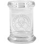 Clear Glass Herb Stash Jar and Lid 2.75 oz with Zombie Outbreak Logo from Smoke Promos