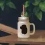 Silhouette d'un Cocker Spaniel Américain Rose Foncé, dans une Mason Jar en verre givré avec une paille. Silhouette d'un Cocker Spaniel Américain Rose Foncé, dans une Mason Jar en verre givré avec une paille.