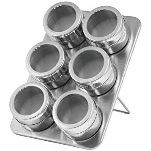 INOXPRAN GL6 Pack of 6 Jars with Magnetic Stand Stainless Steel