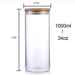 Glass Storage Jar,Kitchen Food Containers with Bamboo Lid Make It Airtight 3.15x7.87inches 34 oz -1000ml