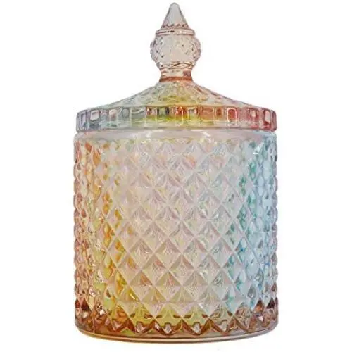 Rainie Love Home Grundnahrungsmittel Lagerung Set - Farbige Kristall Diamant Facettierte Glasbehälter mit Kristalldeckel, Geeignet als Süßigkeitenbehälter, Keksdose, Biskuitbehälter, Dekorativer Süßigkeitenbehälter - 12 OZ - Klein und 16 OZ Groß