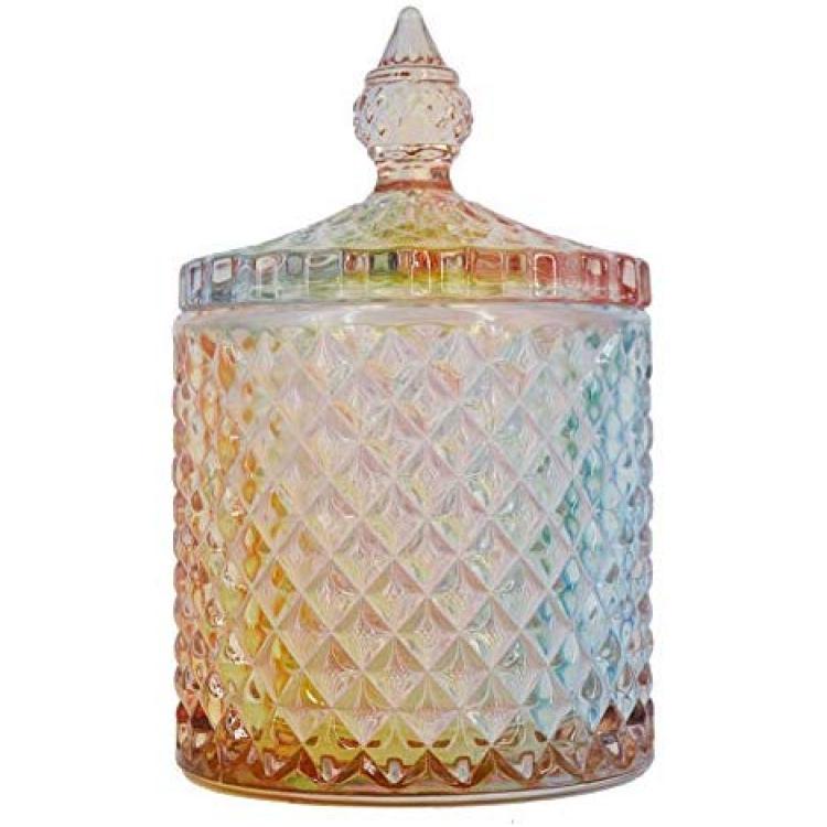 Rainie Love Home Basic Food Storage Organization Set-Colorful Crystal  Diamond Faceted Jar with Crystal Lid,Suitable as A Candy Dish,Cookie  Tin,Biscuit Barrel,Decorative Candy Jar-12 OZ-Small