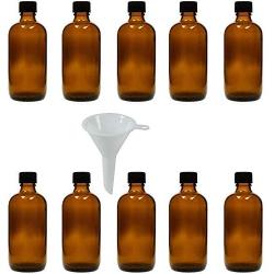 Viva Haushaltswaren, 10 x Dropper Bottles 10 ml, Apothecary Glass Bottles with Dropper Insert in Brown, incl. Funnel, Glass, Brown, 100 ml