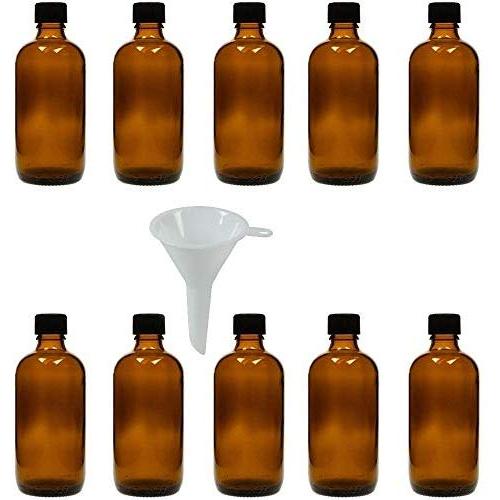 Viva Haushaltswaren, 10 x Dropper Bottles 10 ml, Apothecary Glass Bottles with Dropper Insert in Brown, incl. Funnel, Glass, Brown, 100 ml