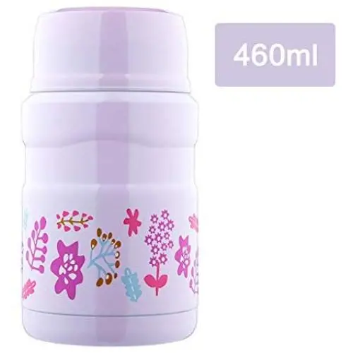 Thermos Kinder-Lebensmittelbehälter Edelstahl Thermos-Flasche 460ml, Dichtverschluss-Vakuumisolierte Schale mit Klapplöffel (Farbe: Rosa)