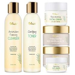 Skin Care Set, Gentle Foaming Cleanser Face Wash, Clarifying Facial Toner, Face Moisturizer, Dead Sea Mud Face Mask, Skin Care Products Premium Facial Kit By Deluvia