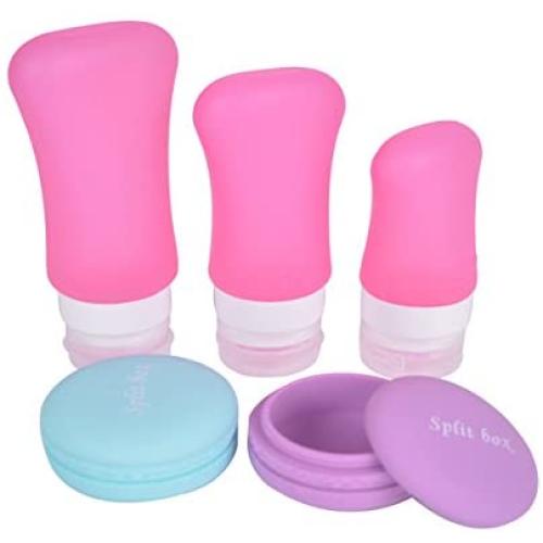 Sankuwen Silicone Travel Bottles Containers Portable Refillable Squeezable Empty Cosmetic Toiletry Containers with Cream Jars,Set of 5