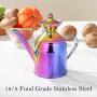 Olive Oil Can Dispenser Drizzler Cruet 18/8 Stainless Steel Kitchen Cooking Oil Jar Storage Container Canister Pourer with Drip Free Spout 0.5 Quart/17 Oz Rainbow Mirror Finish