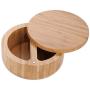Lilys Home 2-in-1 Round Bamboo Container, Divided Spice Holder, Salt and Pepper Wooden Box with Magnetic Lock
