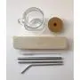Glasbehälter Becher Set mit Bambuschutzkappe + Edelstahlstrohhalme