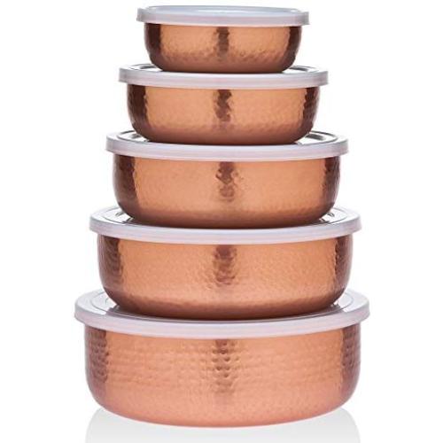 Godinger 5-teiliges Hammered Kupferbeschichtetes Stapelbares Lagerbehälter-Set mit luftdichten Deckeln – Perfektes Geschenk