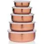Godinger 5 Piece Hammered Copper Plated Stackable Storage Bowl Set with airtight Lids-Perfect Gift