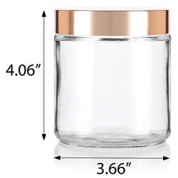 Large Clear Thick Glass Straight Sided Jar with Gold Metal Overshell Lid - 16 oz / 480 ml (4 Pack) + Spatulas