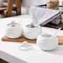 Kitchen seasoning box/Ceramic Condiment Storage Container and Tray Seasoning Bottle Salt jar (Color : C)