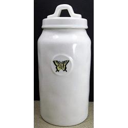 Rae Dunn (Dishwasher Safe) Canister 4.5" Diameter X 8" Tall (10.5" Tall Including Handle) YELLOW BUTTERFLY (10.5" Canister)