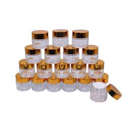 Wresty 10 Gram Glass Cosmetic Containers 19 Packs Round Sample Jars Cosmetic Cream Bottles Makeup Pots Container Vials (Gold lids)