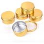 Healthcom 12 Pcs 3 oz Golden Screw Top Metal Steel Tins Round Aluminum Tin Cans Empty Lip Balm Tin Jars Cosmetic Sample Containers Bulk Food Storage Candle Travel Tins(90g)