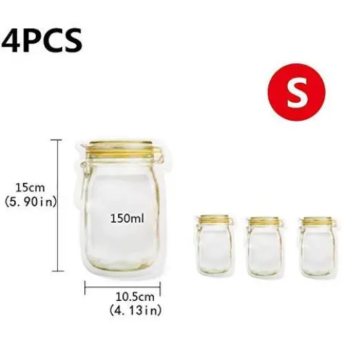 Bags & Baskets – 4/3-teiliges Set Wiederverwendbare Snack-Beutel Lebensmittel Frische Versiegelnde Beutel Gefrierschließbeutel Küchen Organizer Mason Jar Reisebeutel