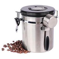 Houseables Airtight Coffee Canister, Grounds Container, Date Tracker, 1/8 Cup Scoop, 16 Oz Vault, CO2 Valve, Stainless Steel, Espresso Bean Containers, Storage Tin, Nuts, Sugar, Flower, Kitchen, Tea