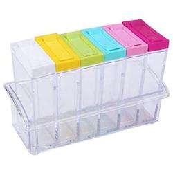 SANGAITIANFU 6 Pcs Transparent Kitchen Seasoning Bottle Storage Box Salt Pepper Jar