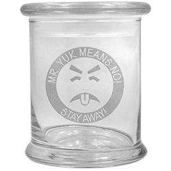 12 oz Clear Glass storage Herb Stash Jar and Lid with Mr Yuk Logo