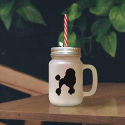 Black Poodle Silhouette Frosted Glass Mason Jar With Straw