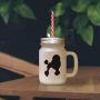 Green Poodle Silhouette Frosted Glass Mason Jar With Straw