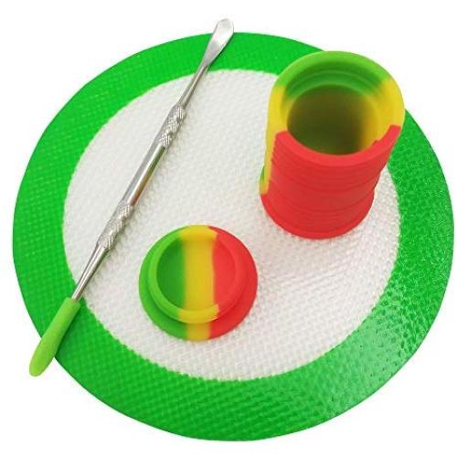 SZBS A Set Silicone Container Round Mat 11ml drum-shape Container Wax Oil Container Concentrate Storage Container Wax Silicone Jar With a Metal Rod (Green, 1)