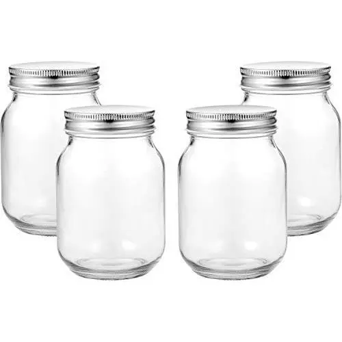 Glasbehälter 16 oz Regular Mouth, Glasbehälter 16 oz mit Deckeln, 16 oz Glasbehälter mit Deckeln, 16 oz Glasbehälter Regular Mouth, Glasbehälter 16 oz Set of 4