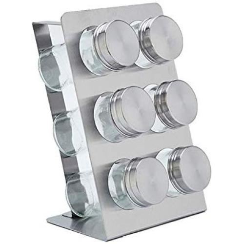 Spice Rack Organizer Stainless Steel Seasoning Jar Storage Holder Kitchen Toos Dustproof Visible Castor