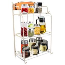 Salafey Foldable Shelf Rack,3-Tier Kitchen Spice Rack Bathroom Countertop, Jars Bottle Standing Storage Organizer Rack,White