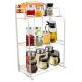 Salafey Foldable Shelf Rack,3-Tier Kitchen Spice Rack Bathroom Countertop, Jars Bottle Standing Storage Organizer Rack,White