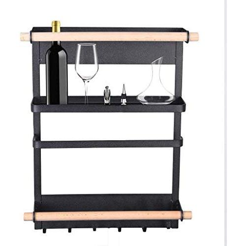 Wotryit Kitchen Rack - Magnetic Fridge Organizer - 13.4x9.5x2.7inch - Paper Towel Holder, Rustproof Spice Jars Rack, Heavy-duty Refrigerator Shelf Storage Including 6 Removable Hooks (BLACK)