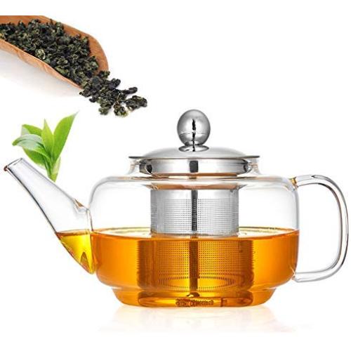MAI&BAO Teapot 550ml Glass Tea Pot Infuser,Lid,Stainless Steel Filter,Tea Strainer Heat Resistant Large Clear Kettle,Water Storage jar,Green,Jasmine,Flowers,Black Tea,Coffee,Milk,Living Room
