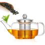 MAI&BAO Teapot 550ml Glass Tea Pot Infuser,Lid,Stainless Steel Filter,Tea Strainer Heat Resistant Large Clear Kettle,Water Storage jar,Green,Jasmine,Flowers,Black Tea,Coffee,Milk,Living Room