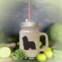Brown Bearded Collie Silhouette Frosted Glass Mason Jar With Straw