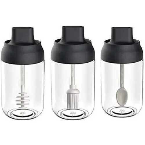 UPKOCH Gewürzflaschen, Essiggutbehälter mit Löffel, Glas Honigflasche mit Pipette, Ölfass mit Pinsel, Set von 3 Stück