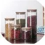 Bouteilles en verre transparentes pour rangement thé café épices bonbons, avec couvercle en bambou, 1800ml 10x25cm Bouteilles en verre transparentes pour rangement thé café épices bonbons, avec couvercle en bambou, 1800ml 10x25cm