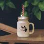 Black Butterfly Style 73 Frosted Glass Mason Jar With Straw