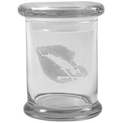 Clear 8 oz Glass Herb Stash Jar and Lid with Death Kiss Logo from Smoke Promos