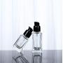 2PCS Clear Empty Portable Square Glass Pump Bottle Jars with Black Cap BB CC Cream Lotion Liquid Foundation Travel Packing Vials Essential Oil Toiletries Toner Liquid Storage Containers Dispenser