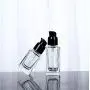 2 Pcs (15ml/0.5oz) Clear Square Empty Glass Pump Lotion Bottle with Black Lid Refillable Portable Foundation Bottle Pot Makeup Holder Travel Sub Bottling for Lotion Essence Emulsion Essence Serum