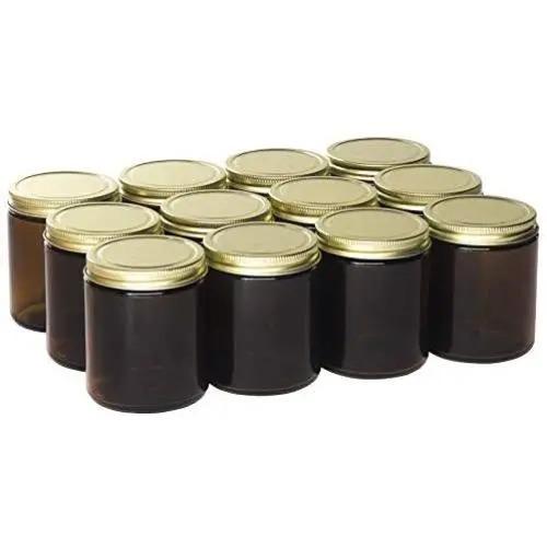 North Mountain Supply 9 Ounce Amber Glass Straight Sided Mason Canning Jars - with 70mm Gold Metal Lids - Case of 12 North Mountain Supply 9 Ounce Amber Glass Straight Sided Mason Canning Jars - with 70mm Gold Metal Lids - Case of 12