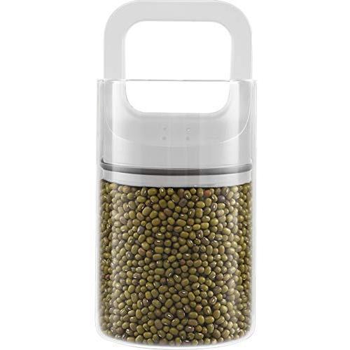 PLAFUETO Fresh Airless Storage Canister Food Storage Jar Glass One-Way Exhaust Valve Sealed Can, Vacuum Transparent Food Storage Container, Suitable for Tea, Coffee, Spices, Etc-LARGE,WHITE