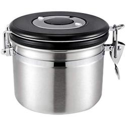 joyMerit Stainless Steel Airtight Canister with Co2 Vent Valve＆ Date Tracker Wheel and Locking Clamp for Kitchen, Coffee Ground Vault Jar, Silver, 27-ounce